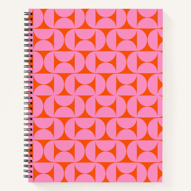 Pink And Orange Mid Century Modern Pattern Notebook (Front)