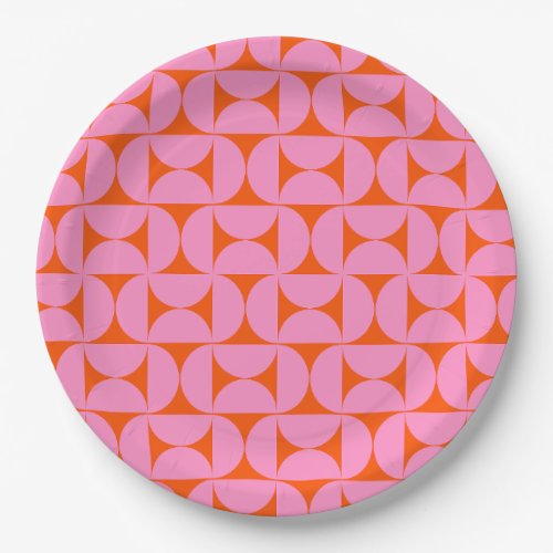 Pink And Orange Mid Century Modern Pattern Paper Plates
