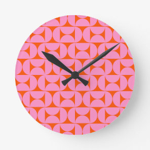 Pink And Orange Mid Century Modern Pattern Round Clock
