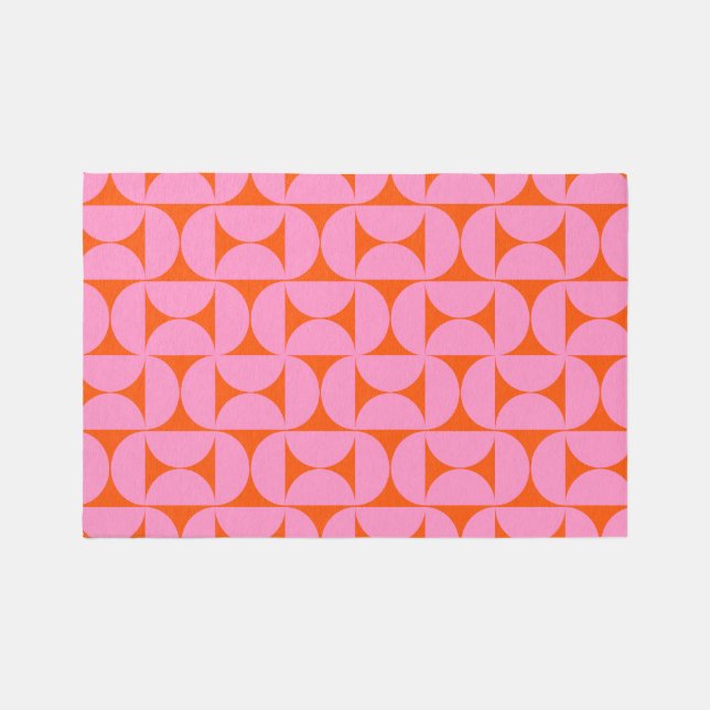 Pink And Orange Mid Century Modern Pattern Rug (Front)