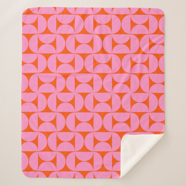 Pink And Orange Mid Century Modern Pattern Sherpa Blanket (Front)