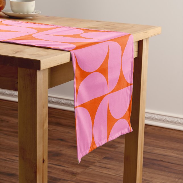 Pink And Orange Mid Century Modern Pattern Short Table Runner (In Situ)