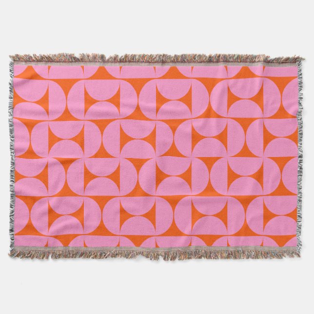 Pink And Orange Mid Century Modern Pattern Throw Blanket (Front)