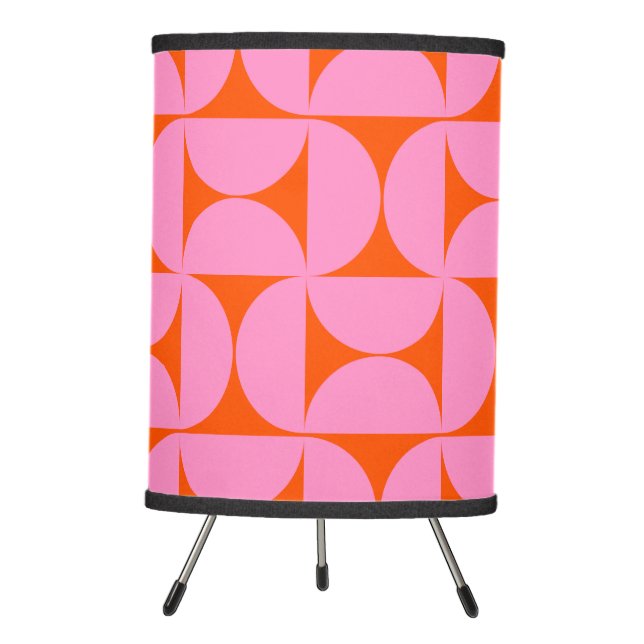 Pink And Orange Mid Century Modern Pattern Tripod Lamp (Front)