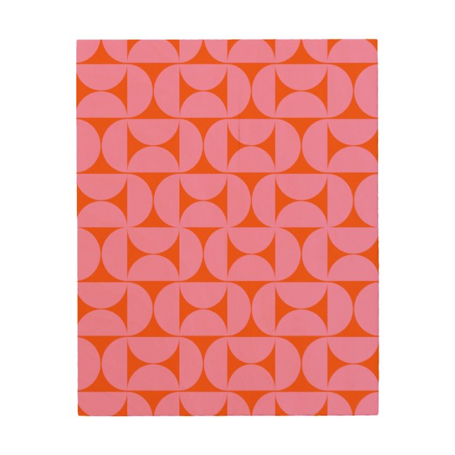 Pink And Orange Mid Century Modern Pattern Wood Wall Art (Front)
