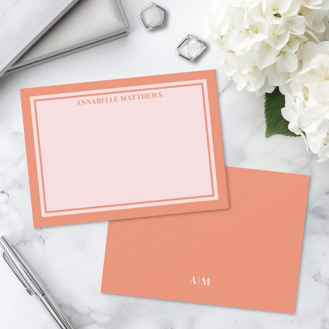 Pink And Orange Minimalist Monogram Note Card (Pink And Orange Minimalist Monogram Note Card )
