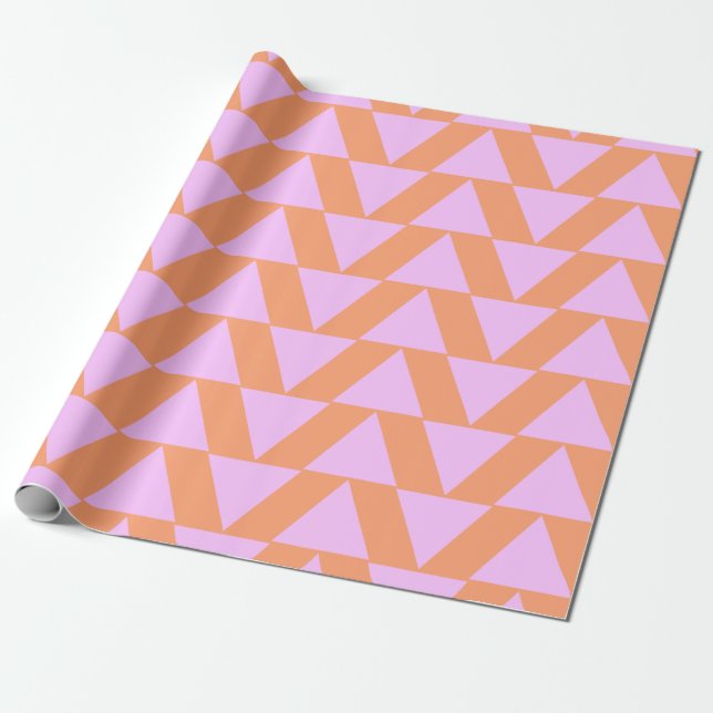 Pink and Orange Modern Geometric Triangle Pattern Wrapping Paper (Unrolled)