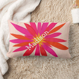 Pink and Orange Modern Stylized Floral Pillow