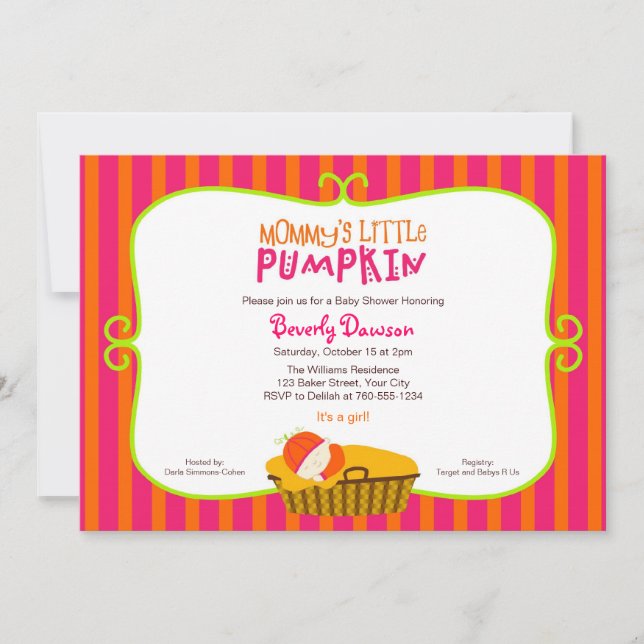 Pink and Orange Mommy's Little Pumpkin Baby Shower Invitation (Front)