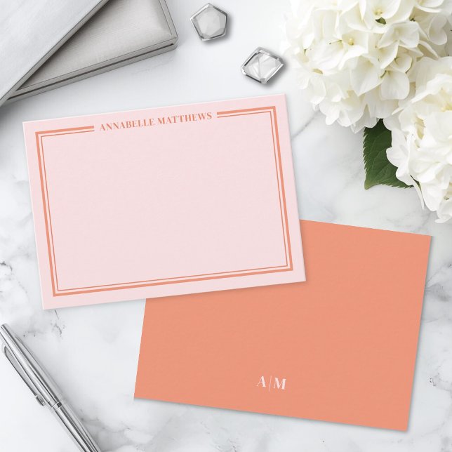 Pink And Orange Name Monogram Note Card (Pink And Orange Name Monogram Note Card )