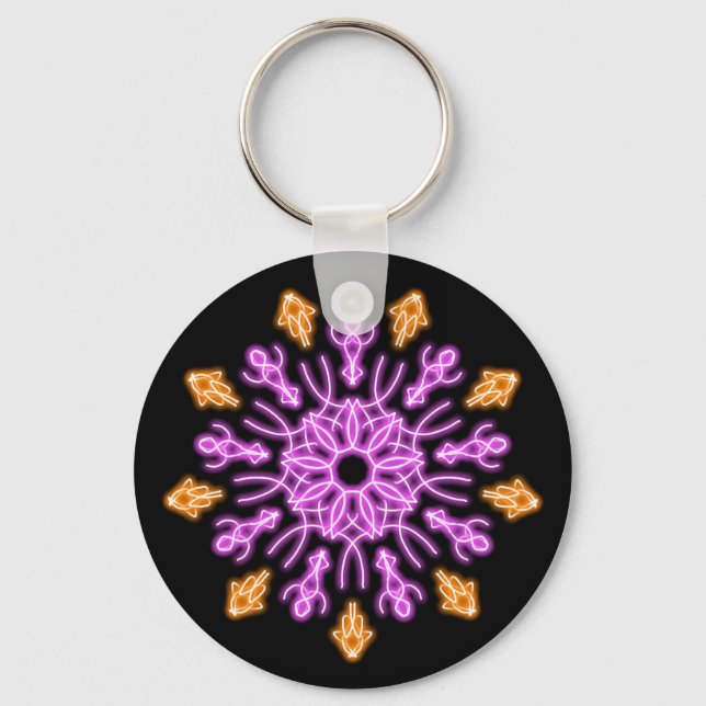 Pink and orange neon flower keychain (Front)