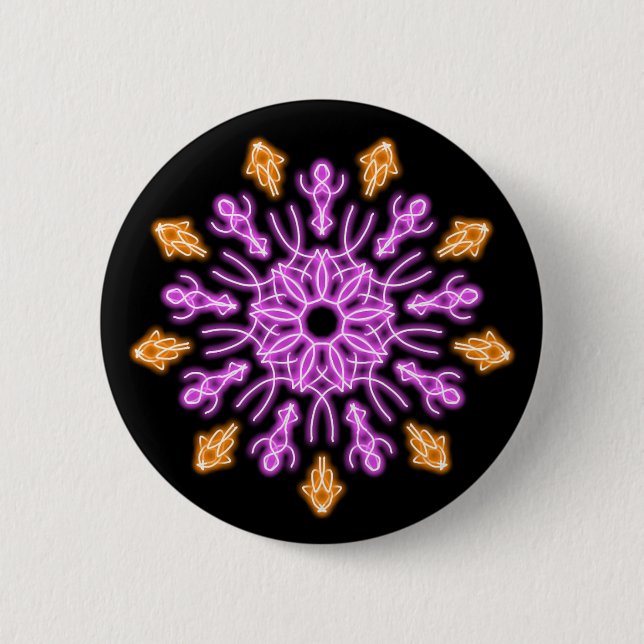 Pink and orange neon flower pinback button (Front)