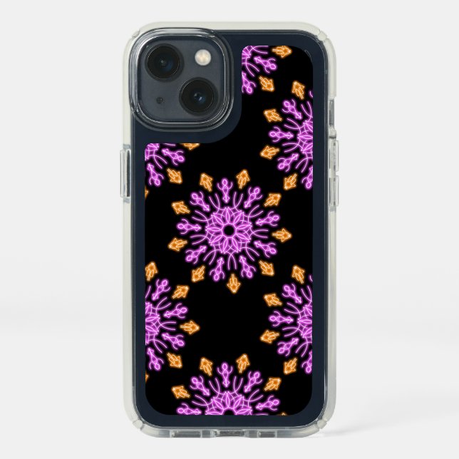 Pink and orange neon flower speck iPhone case (Front)