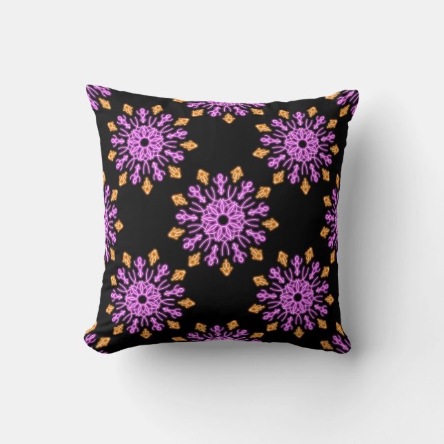 Pink and orange neon flower throw pillow (Front)