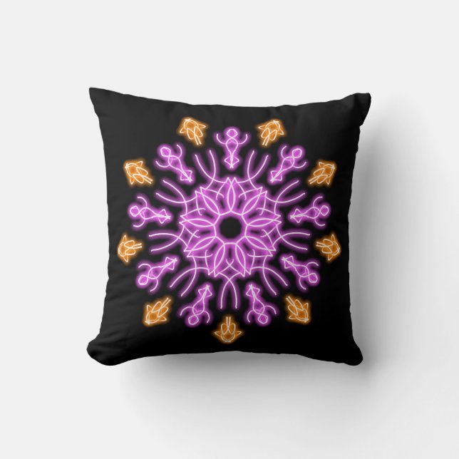 Pink and orange neon flower throw pillow (Front)