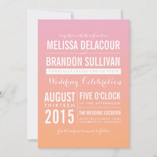 Pink and Orange Ombre Gradient Wedding Invitations