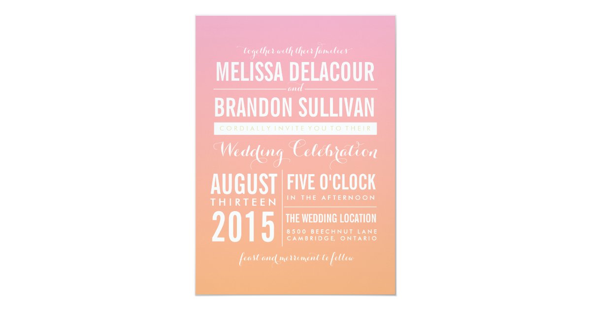 Pink and Orange Ombre Gradient Wedding Invitations ...
Gradient Wedding
