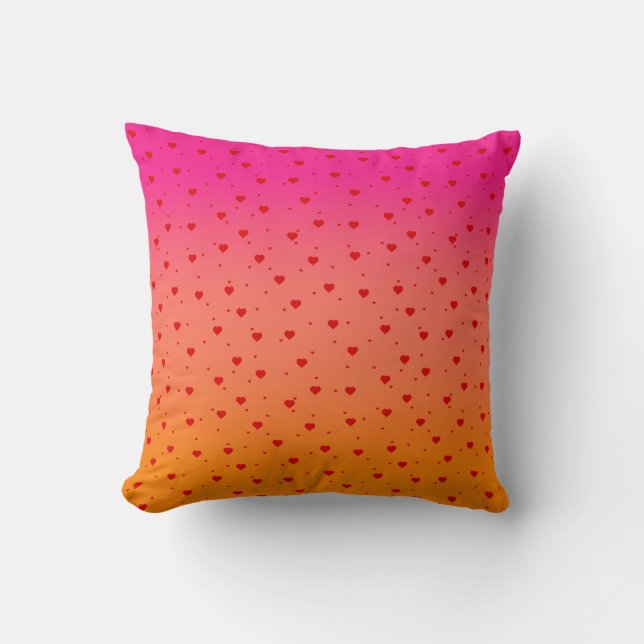 Pink and orange ombre red hearts pattern throw pillow (Front)