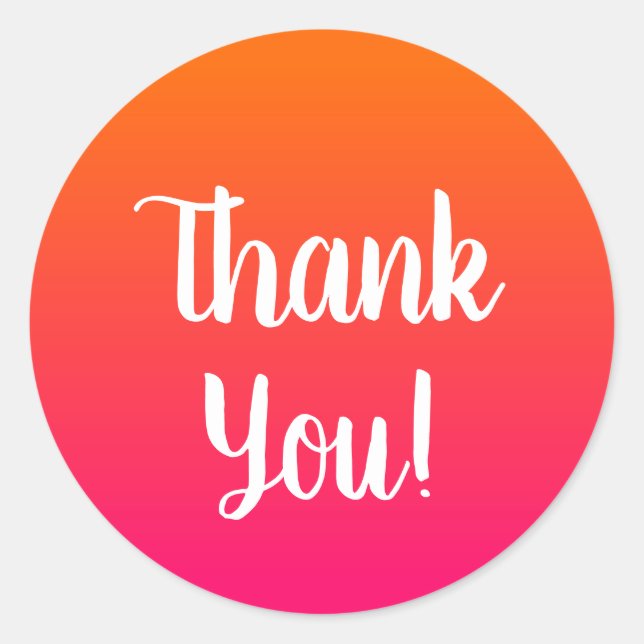 Pink and Orange Ombre Thank You Classic Round Sticker (Front)