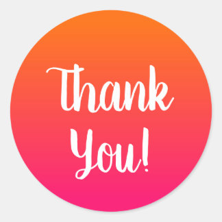 Pink and Orange Ombre Thank You Classic Round Sticker