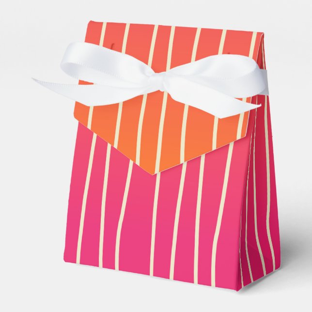 Pink and Orange Ombre with Begie Stripes Pattern Favor Boxes (Front Side)
