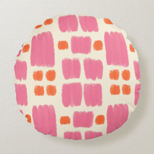 Pink and Orange painted shapes on a Cream backgrou Round Pillow