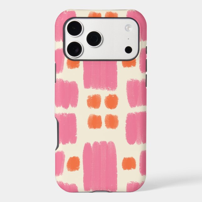 Pink and Orange painted shapes on Cream Case-Mate iPhone Case (Back)