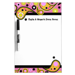Pink and Orange Paisley Dorm Room dry erase board