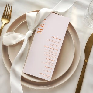 Pink and Orange Peach Apricot Crush Wedding Menu