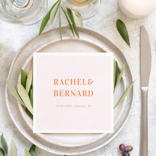 Pink and Orange Peach Apricot Typography Wedding   Napkins