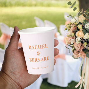 Pink and Orange Peach Apricot Typography Wedding Paper Cups