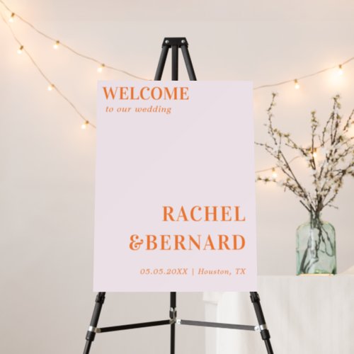 Pink and Orange Peach Apricot Wedding Welcome Foam Board