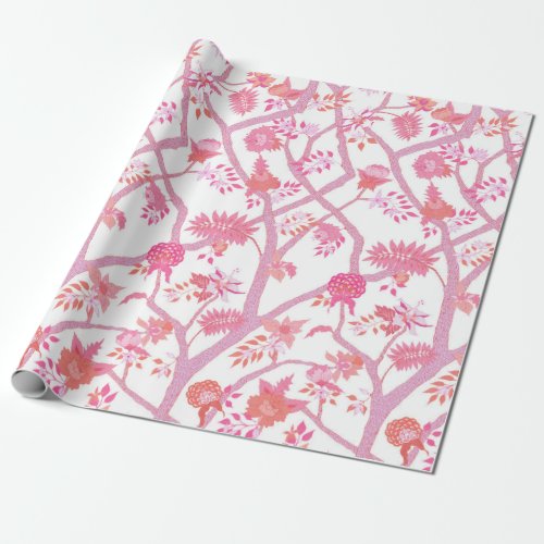 Pink and Orange Peony Branch Wrapping Paper