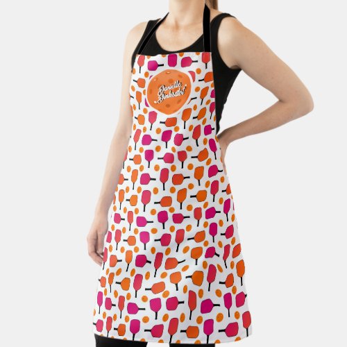 Pink and Orange Pickleball Paddles Personalized Apron