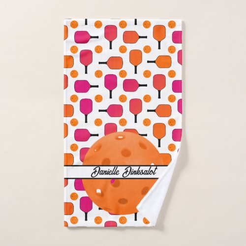 Pink and Orange Pickleball Paddles Personalized Hand Towel