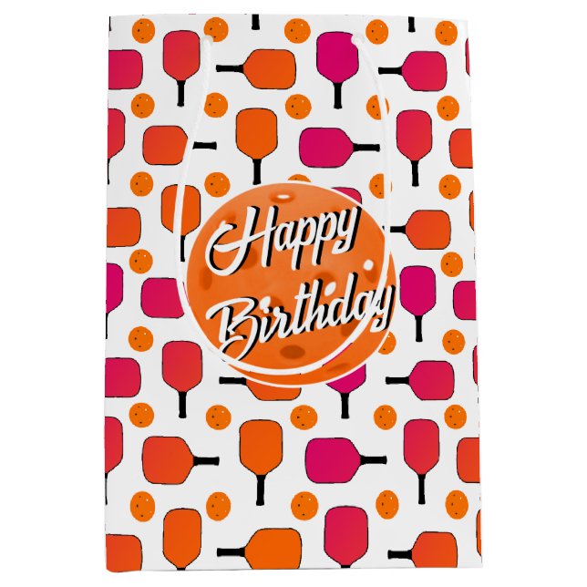 Pink and Orange Pickleball Paddles Personalized Medium Gift Bag (Front)