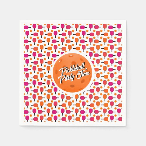 Pink and Orange Pickleball Paddles Personalized Napkins