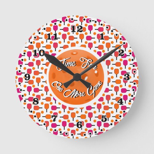 Pink and Orange Pickleball Paddles Personalized Round Clock