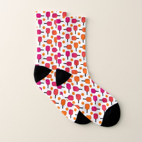 Pink and Orange Pickleball Paddles Personalized Socks