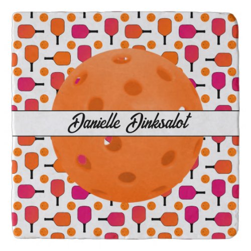Pink and Orange Pickleball Paddles Personalized Trivet
