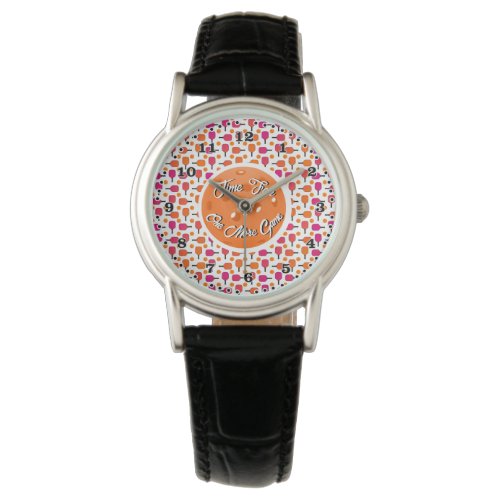Pink and Orange Pickleball Paddles Personalized Watch