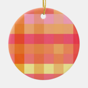 Pink and orange plaid ceramic ornament