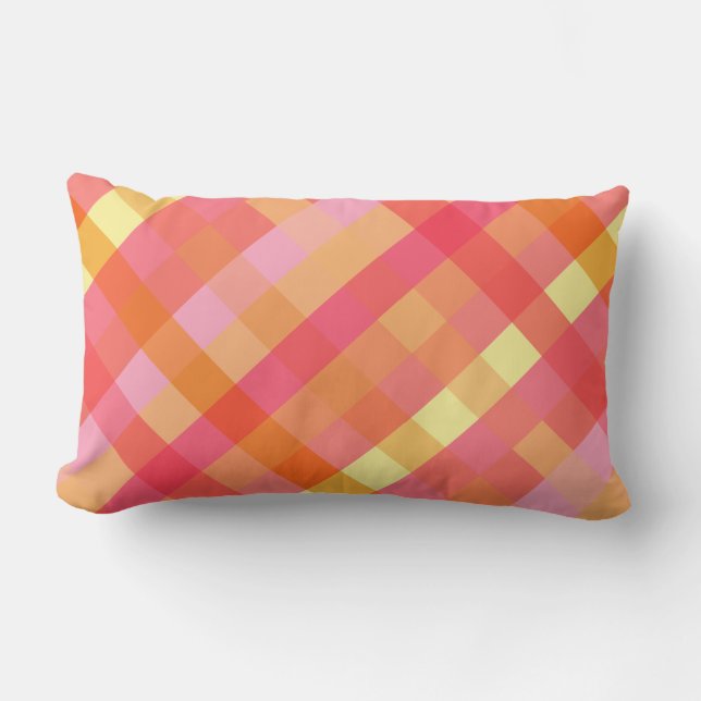 Pink and orange plaid lumbar pillow (Front)