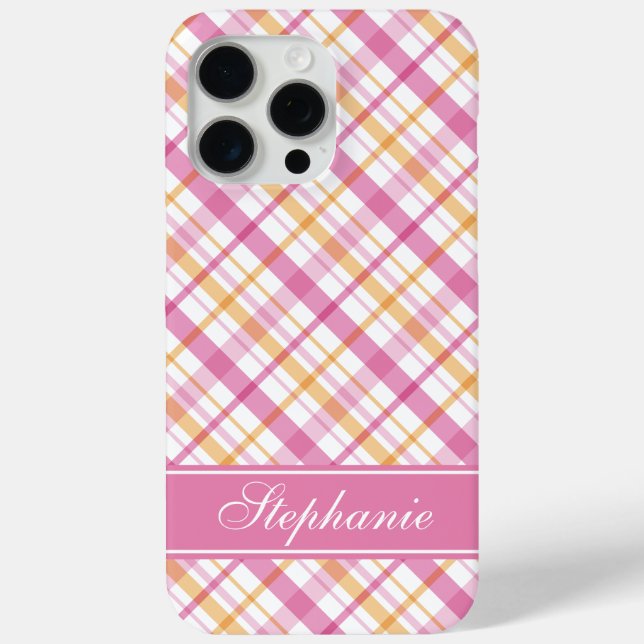 Pink and Orange Plaid Pattern Case-Mate iPhone Case (Back)