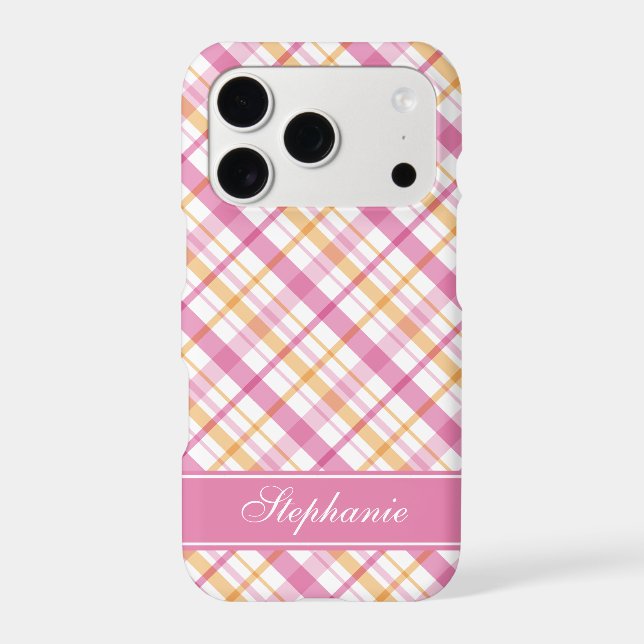 Pink and Orange Plaid Pattern Iphone Case (Back)
