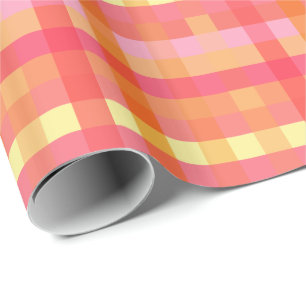 Pink and orange plaid wrapping paper