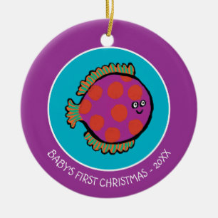 Pink and Orange Polka-Dot Fish Ceramic Ornament