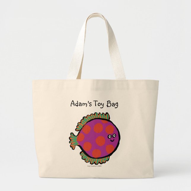 Pink and Orange Polka-Dot Fish Large Tote Bag (Front)