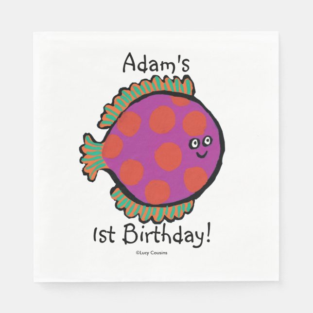 Pink and Orange Polka-Dot Fish Napkins (Front)