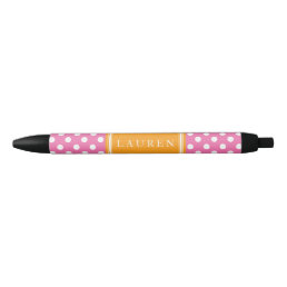 Pink and Orange Polka Dots Pattern Black Ink Pen